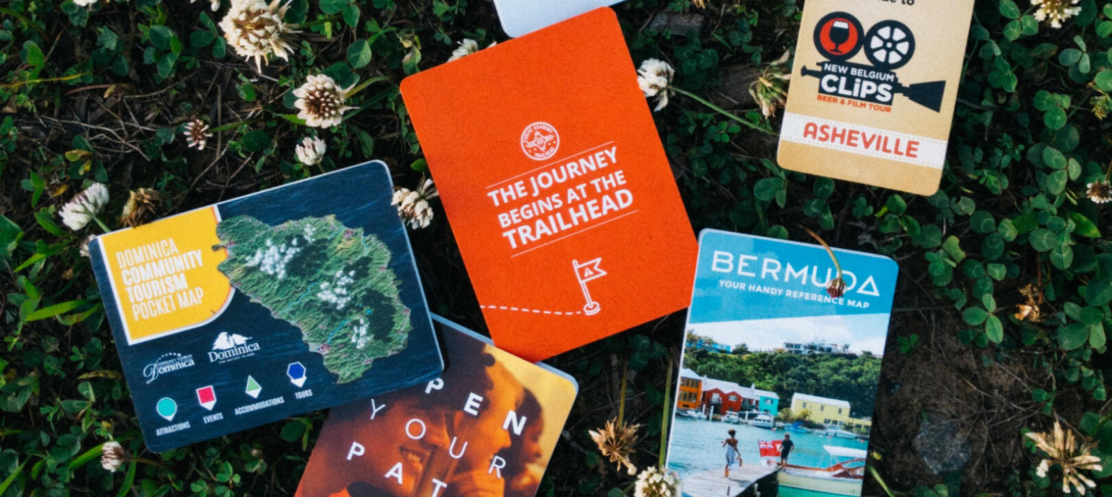 unfolded pocket maps among flowers